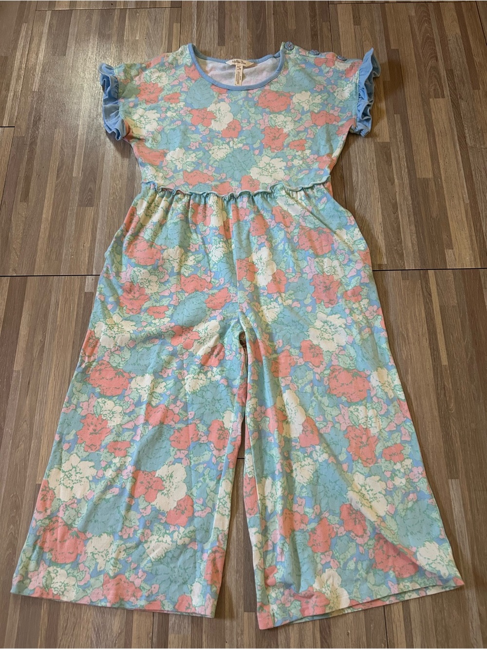 Matilda Jane Dream Chasers Far Out Floral Romper Blue/Coral/Cream Size 12 Crop